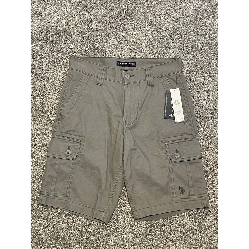 NWT -U.S. Polo Assn. Cargo Shorts Men's 28 Olive Khaki 10" Inseam Button Pockets